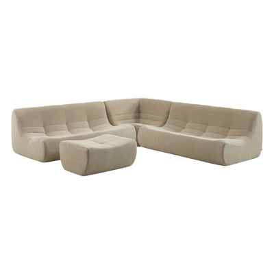 Canapé d'angle compressé modulable 7 places avec repose pied bouclette texturée SOKOL SWEEEK