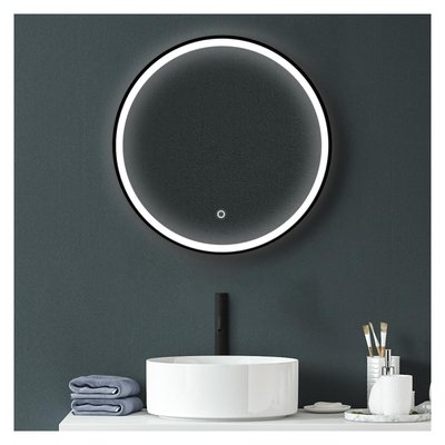Miroir LED rond D60cm avec cadre alu noir CLARO MOB IN