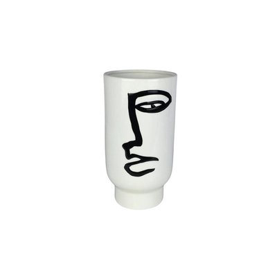 Vase blanc rond décor visage abstrait H25 cm PIER IMPORT