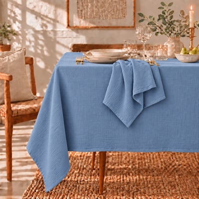 Nappe + 8 serviettes gaze de coton ALMA Made in Europe FEBRONIE