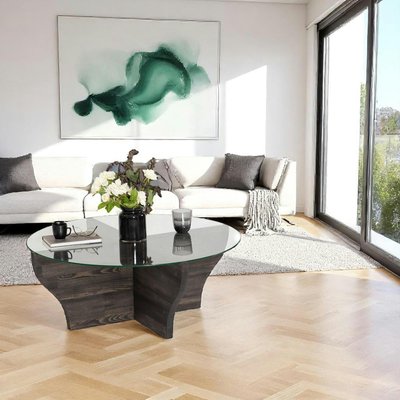 Table basse en verre et bois gris foncé - pied en X, ANZIO PIER IMPORT