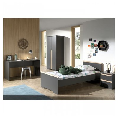 LONDON Lit + Chevet tiroirs + Armoire portes + Bureau VIPACK