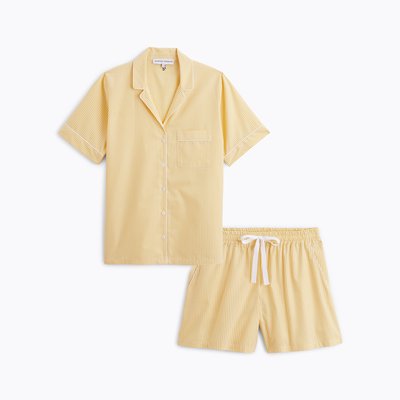 Pyjama short col tailleur en popeline de coton, ESSENTIEL VICHY LAURENCE TAVERNIER
