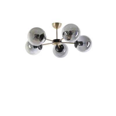 Suspension moderne de salon, 5 globes verre fumé SIERRE PIER IMPORT