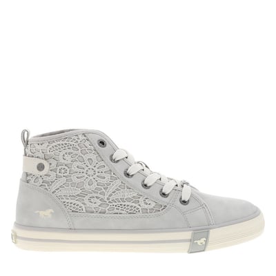 Tennis toile montante grises avec un talon plat et des lacets blancs MUSTANG
