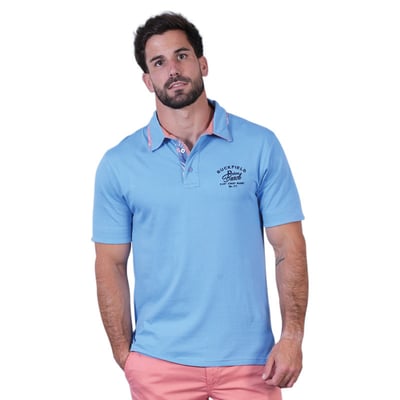 Polo en coton biologique bleu uni pourvu d'un col boutonné et d'une coupe droite RUCKFIELD