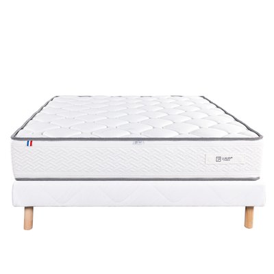 Ensemble literie ferme 20 cm en mousse haute densité avec sommier tapissier blanc HOME MAISON