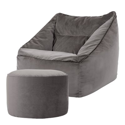 Pouf fauteuil et son repose-pied velours rond - NATALIA ICON