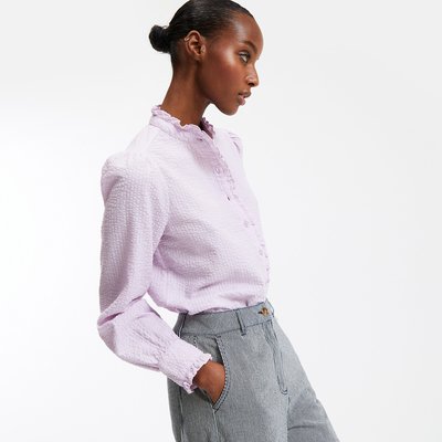 Cotton Victorian Collar Shirt with Long Sleeves LA REDOUTE COLLECTIONS