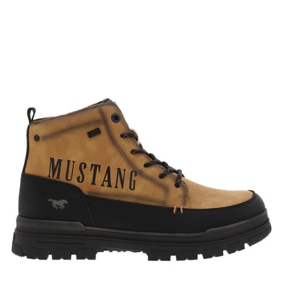 Bottines camel à talon décroché bas pourvues de lacets et d'un zip latéral MUSTANG