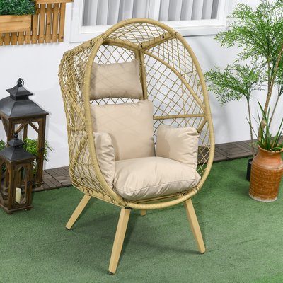 Fauteuil de jardin cocon sur pied dim. 88L x 85l x 143H cm avec coussins OUTSUNNY