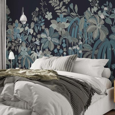 Papier peint panoramique avec plantes et fleurs élégantes et chics - 255x260 cm (l x h) LA TOUCHE ORIGINALE