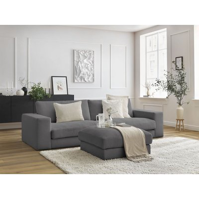 Canapé droit fixe 4 places en velours côtelé avec pouf, LEONARD BOBOCHIC