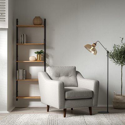 Rosa Curve Buttoned Soft Woven Armchair with Dark Wood Legs SO'HOME