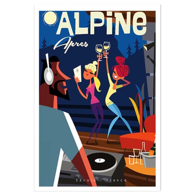 Poster vintage after ski en savoie HEXOA