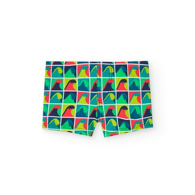 Maillot de bain avec imprimé carreaux et vagues BOBOLI