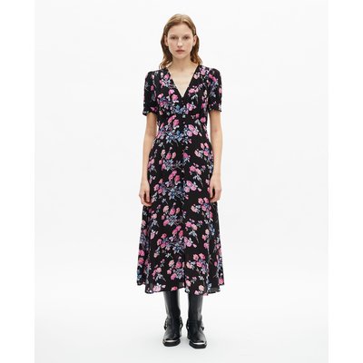 Midi V-Neck Dress with Floral Print and Short Sleeves THE KOOPLES