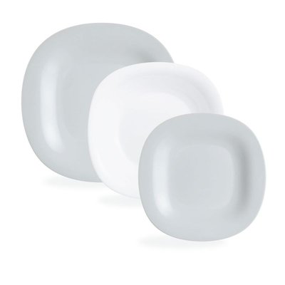 Service de table 18 pièces Carine gris et blanc - Luminarc - Opale trempé extra résistant LUMINARC