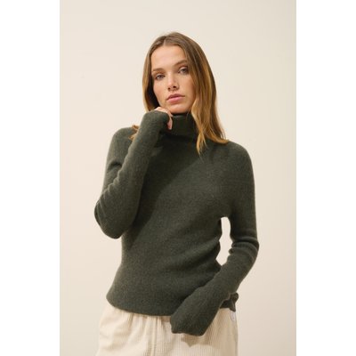 Pull Col Roulé Kaki Chiné Lanais JUST CASHMERE