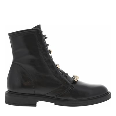 Bottines en cuir noires ornées de perles sur les lacets avec talon décroché bas MJUS