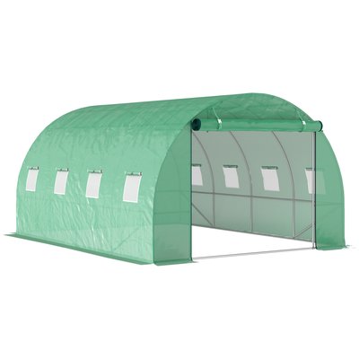 Serre de jardin 12 m² - porte zippée enroulable, 8 fenêtres - acier PE vert OUTSUNNY