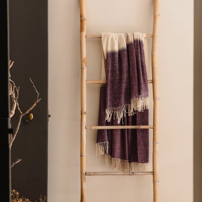 Plaid en laine, coton et cachemire, GARANCE BLANC CERISE