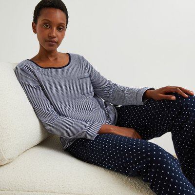 Pyjama long à rayures et pois en coton BIO MONOPRIX