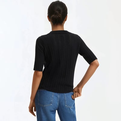 Cotton Jumper with Polo Collar in Fine Openwork Knit LA REDOUTE COLLECTIONS