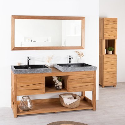 Meuble en teck massif double rectangle + 2 vasques 160cm COSY WANDA COLLECTION