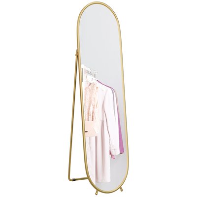 Grand miroir sur pied - miroir mural ovale avec support - métal doré HOMCOM