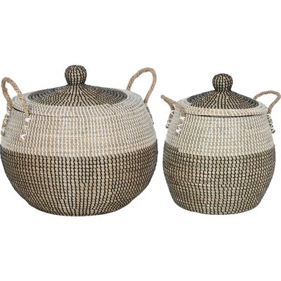 Panier déco en jonc de mer   naturel avec couvercle RECOLLECTION