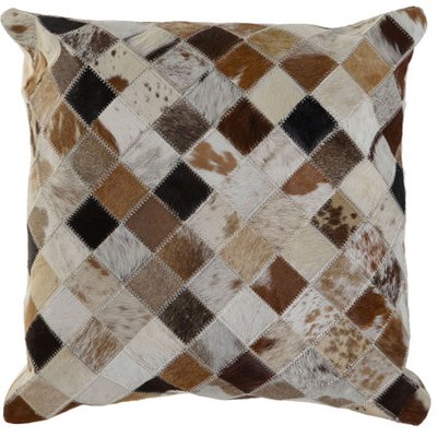 Coussin patchwork cuir marron, noir, beige 40x40x10cm WADIGA