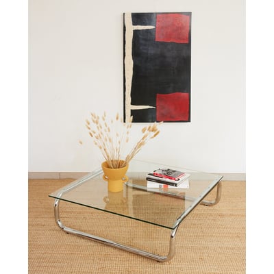 Grande table basse en chrome Donna N°1659 - Bon état DEBONGOUT