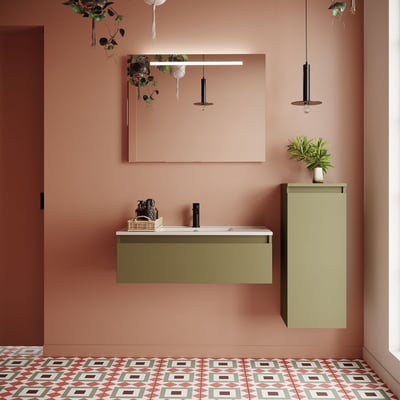 Ensemble vasque intégrée 1 tiroir + colonne à droite - HUDSON HOMIFAB