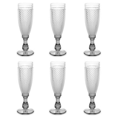 Set de 6 flûtes à champagne en verre pied gris Diamants 18.5cl WADIGA