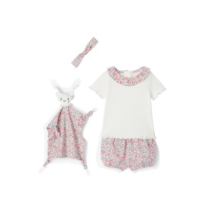 Coffret cadeau ensemble t-shirt + bloomer + bandeau + doudou VERTBAUDET