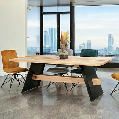 Table rectangulaire en chêne blanc avec poutre centrale 200 cm CORNWALL PIER IMPORT