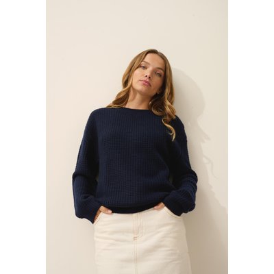 Pull Col Rond 6 Fils Navy Assam JUST CASHMERE