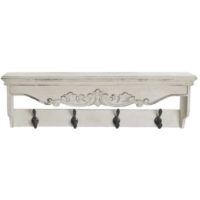 Portemanteau mural bois blanc avec étagère 85x18x25cm WADIGA