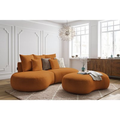 Canapé droit fixe 5 places en tissu bouclette avec pouf, SAINT-GERMAIN BOBOCHIC