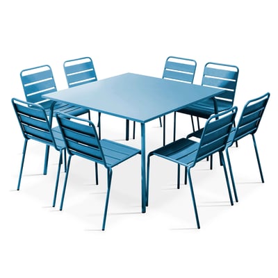 Salon de jardin table carrée et 8 chaises en métal, PALAVAS OVIALA