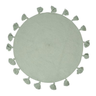 Tapis Rond Pompons Vert Coton D90 DECORATIE