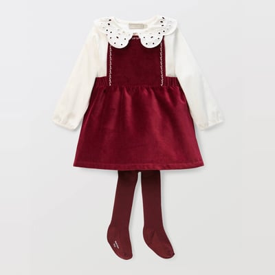 Ensemble robe en velours unie et blouse brodée en coton BOUT'CHOU
