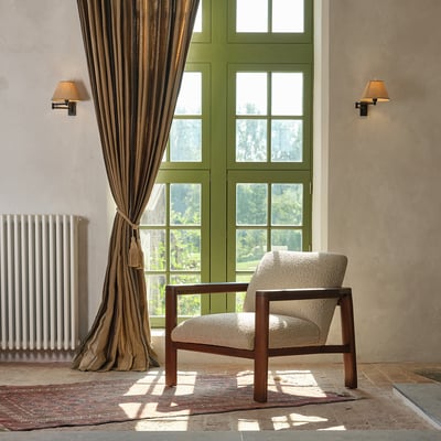Fauteuil en mindi massif et tissu bouclette  GABRIEL BERAH GETAH