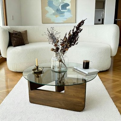 Table basse design en verre - pied bois brun ANZIO PIER IMPORT