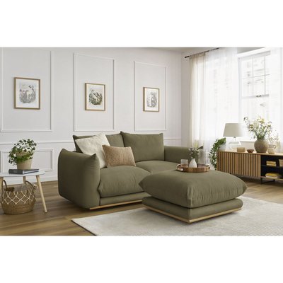 Canapé droit fixe 3 places en tissu avec pouf, ERNEST BOBOCHIC