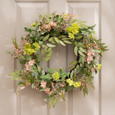 50cm Hydrangea Wreath in Pink & Green SO'HOME