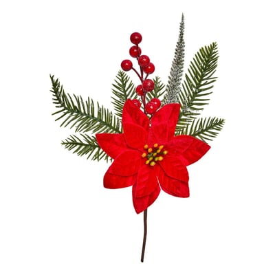Branche décorative de Noël poinsettia et baies H. 30 cm FEERIC LIGHTS & CHRISTMAS