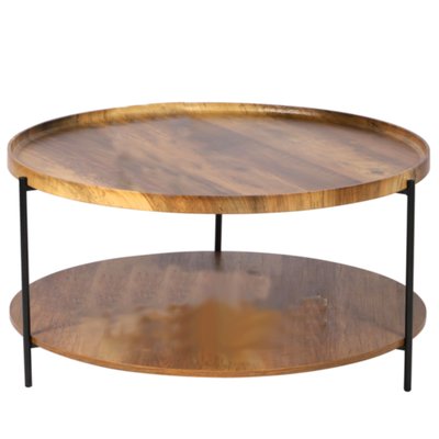 Table basse ronde en bois et métal noir - 76x76x39cm URBAN LIVING