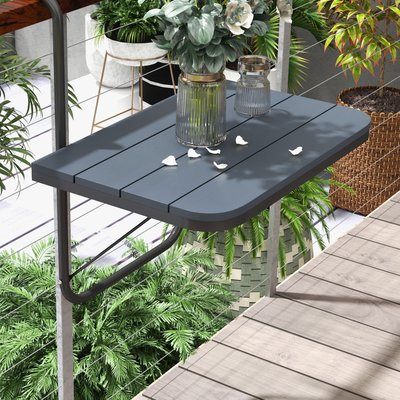 Table suspendue pliable de balcon réglable alu plastique noir OUTSUNNY
